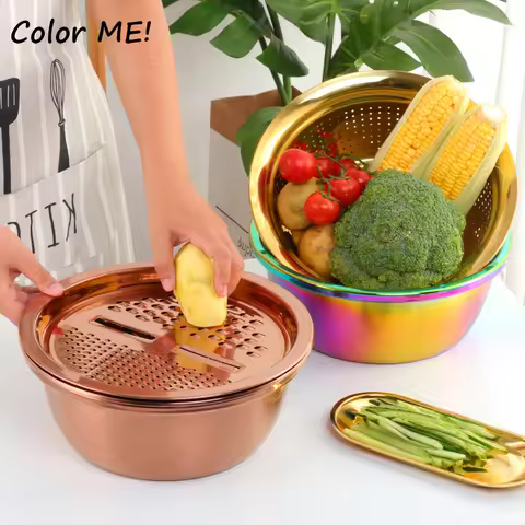 3Pcs/Set Multifunctional Vegetable Slicer Grater With Container Stainless Steel Drain Pot Strainer B