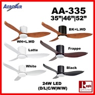 Aeroair Hugger Series AA335  35/46/52inch DC Motor Ceiling Fan 24W LED 3-Tone Low Ceiling