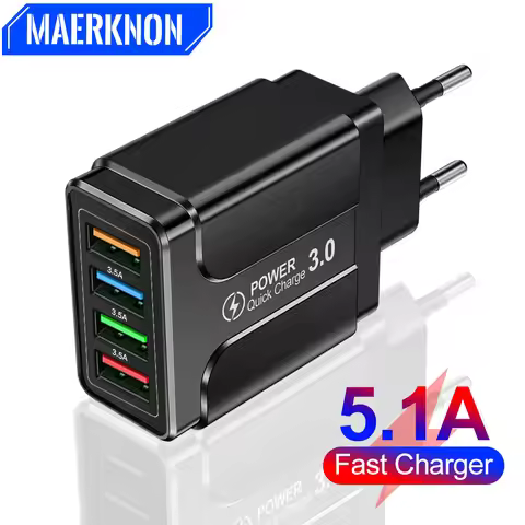 USB Fast Charger Universal Wall EU 5.1A Quick Charge 4.0 3.0 4 Ports Fast Charging For iPhone 12 Sam