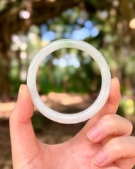 冰種 緬甸翡翠 A玉 玉鐲 • 白底青翡翠圓鐲