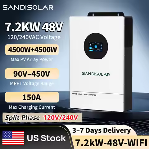 SANDISOLAR 7.2KW 48V Split-phase Hybrid Solar Inverter 120VAC/240VAC Pure Sine Wave Inverter With MP