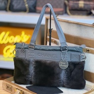 CHANEL 兔毛拉鍊小型托特公事包/灰綠🩶少見款式