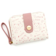 Cute Girls Cartoon Cat Printed Wallet Short Student ID Bank Card Holder Money Bag Zipper Wallets for