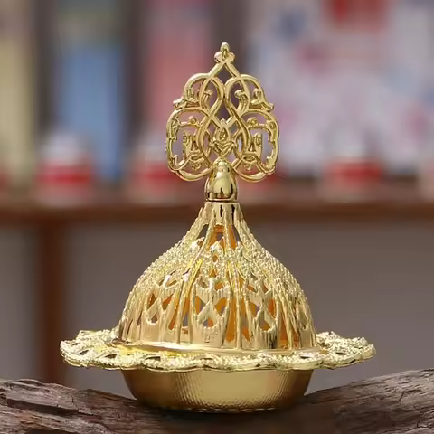 Decorative Alloy Metal Incense Burner Gold Retro Mini Censer Holder Star Moon Pattern Hollow Out Inc