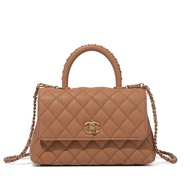Chanel Light Brown Quilted Caviar Small Coco Top Handle Flap Bag Gold Hardware