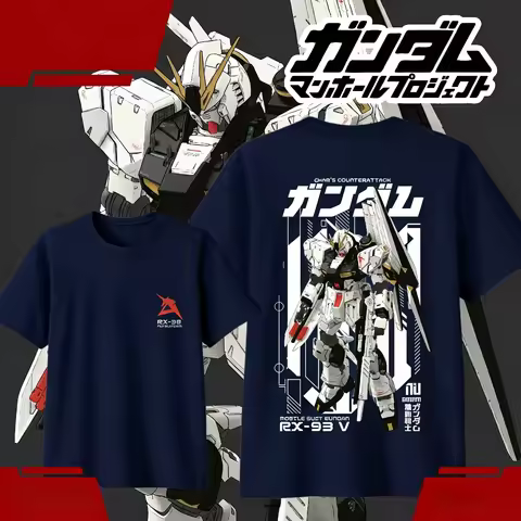 Anime GUNDAM RX-93 Cartoon Cotton T-shirt 2026 Summer Kids/Men's/Women's Fashion Casual Short Sleeve