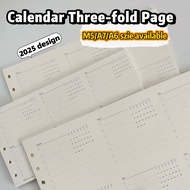 20 Sheets 2025/2026 Calendar M5/A7/A6 Three-fold Loose-Leaf Refill Binder Planner Inner Page
