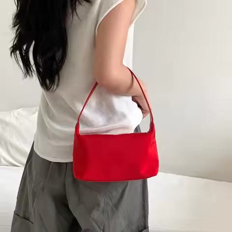 New Nylon Baguette Handbag for Woman Minimalist Small Square Shoulder Tote Bag Casual Underarm Small
