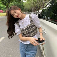 [SP video] New model two-layer faux plaid pattern short-sleeved BH shirt for women - AAG99 - AO015