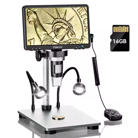 TOMLOV 7" Digital Microscope DM9 1200X Zoom 12MP HD Electronic Microscopes Camera for PCB Soldering 