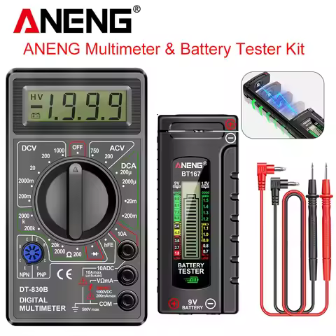 ANENG Pro Kit DT830B+BT167 Multimeter Battery Tester Set 1999 Count HFE/Diode Test Battery Checker f