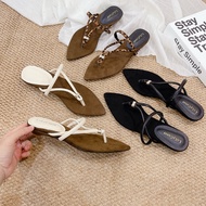 (Thick feet increase in size) - Pointed toe, 3cm heel, toe strap style with luxurious brown felt sol