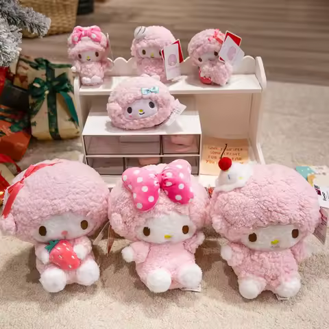 Sanrio Piano Sheep Plush Toys Pendants Coin Purse Kawaii Pink Sheep Stuffed Dolls Keychains Girls Sl