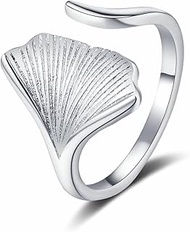 Dainty Ginkgo Leaf Open Band Ring for Women Silver Gold Plated Ginko Leaves Statement Wrap Finger Ri
