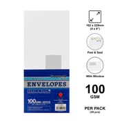 Campap White Envelopes WINDOW - 102x229mm / 100GSM / 20pcs (CS12824)