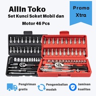 46pcs Car Repair Tool Box Set, Ratchet Wrench + Socket + Car Repair Set, Complete Tool Set