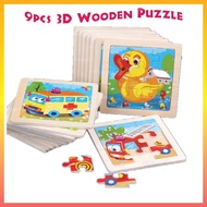 *READY STOCK*  Puzzle 拼图 9pcs 3D Wooden Puzzle Kids Education Cartoon Puzzles Toy