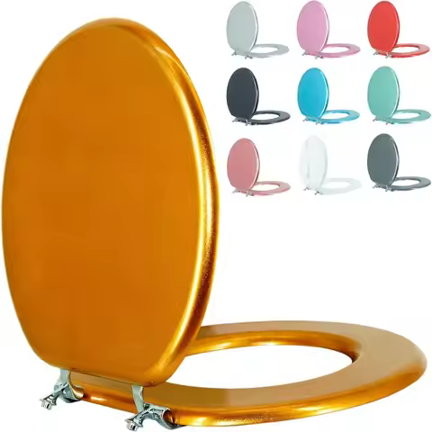 Round Toilet Seat Wood Toilet Seat Prevent Shifting with Zinc Alloy Hinges American Standard Size To