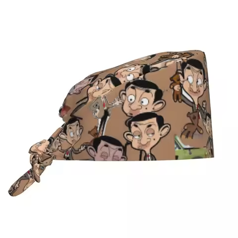 Work Scrub Cap Mr Beans Nurse Hat Casual For Unisex Women Holder Long Hair Working Caps Adjustable M