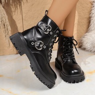 42 big size women ankle boots lovely hear belt Y2K black