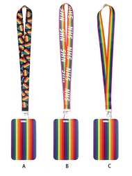 1pc Rainbow Pattern Lanyard Card Holder, Hard Shell ID Badge Holder For Bus Card, ID Card, Work Card