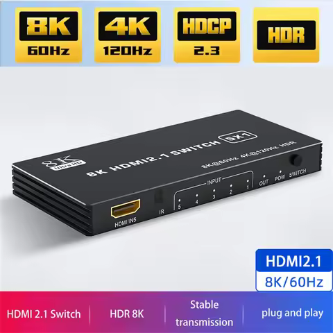 8K HDMI 2.1 5 in 1 out Switch Splitter 120Hz 5-port HDMI 4K 120Hz Splitter Switcher CEC 48gbps HDMI 