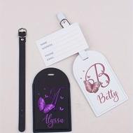 Fashion Butterfly Letters with Name Print PU Leather Flip Luggage Tag Personalized Custom Name Soft 