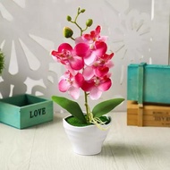 Artificial Simulation Bonsai Orchid Flower Plant Vase Desktop Decor (With Pot)