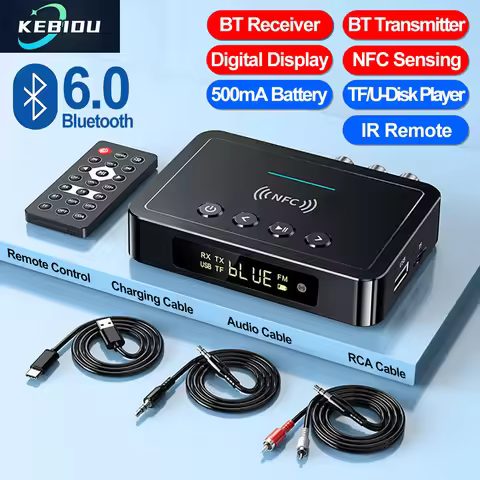 Bluetooth6.0 Receiver Transmitter FM Stereo AUX 3.5mm TF U-disk RCA Optical Wireless Audio Adapter R