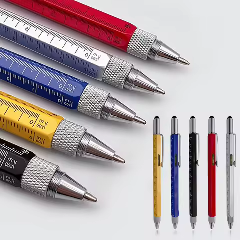 6 in1 Multifunction Ballpoint Pen Handheld Tool Measure Technical Ruler Stylus Screwdriver Touch Cap
