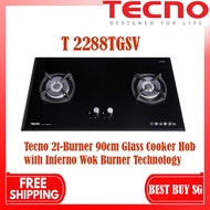 Tecno cooker hob T 2288TGSV | T2288TGSV | 2-Burner 90cm Glass Cooker Hob with Inferno Wok Burner Technology