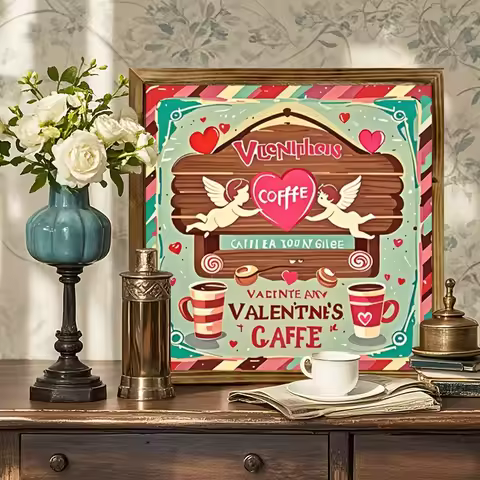 Charming 8x 8 inch wooden logo wall decoration-Valentine's Day Cupid Love Coffee Photo Frame Decorat