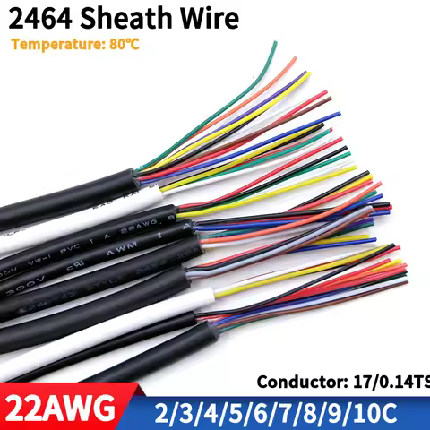 Copper Wire 22AWG PVC Sheathed Insulation 2 3 4 5 6 7 8 9 10 Cores DIY Signal Control Wires 2464 Cha