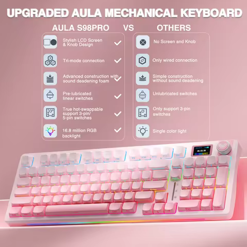 AULA S98pro Wireless Mechanical Keyboard Gasket Hot-swap Gaming Keyboard with Mini TFT Color Screen 