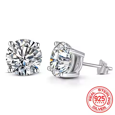 0.5-2 Carat 8.0mm D Color Moissanite 100% 925 Sterling Silver Stud Earrings For Women Top Quality Sp