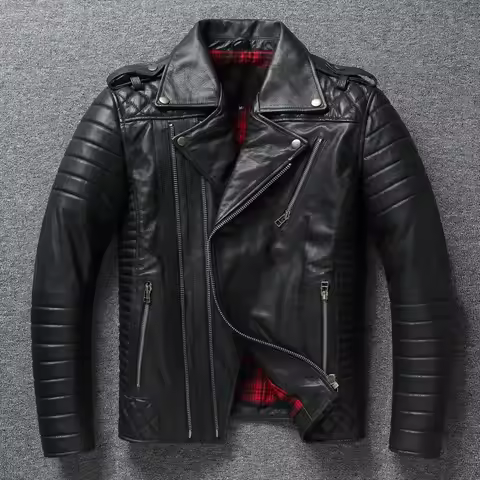 Motorcycle Cycling Jacket New Leather Leather Jacket Men's Slim Short Jacket Lapel