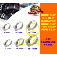 304 Stainless Steel Hose Clip Oil Clip Pipe Clip Radiator Hose clip Hose Clamp Various Sizes available German Type