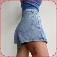 Casual Denim Shorts Plain Fake 2 In 1 Asymmetrical Pocket Denim Shorts for Women LNE58166
