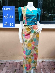 myanmar dress ชุดผ้าปาเต๊ะ ผ้าถุงปาเต๊ะ ผ้าถุงแบบตะขอ เสื้อ ผ้าไหมไทย  ပါတိတ် အမြင့်လိုင်း နဲ့ ထိုင်းပိုးတွဲချုပ်ထားတဲ့ဝမ်းဆက်ပါ ဆိုဒ်ပုံ