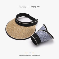 Topless Hat Women's Summer Outdoor Uv-Proof Big Brim Black Rubber Straw Sun Hat Riding Travel Sun-Proof Sun Hat 【ye】