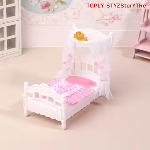 Princess Bed Bedroom Furniture Set for 1/12 Dollhouse with Mosquito Net and Bedding