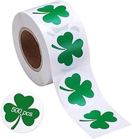 St. Patrick’s Day Stickers, 500 Pieces 1.5inch Irish Shamrock Sticker Roll 4 Leaf Clover Stickers fo