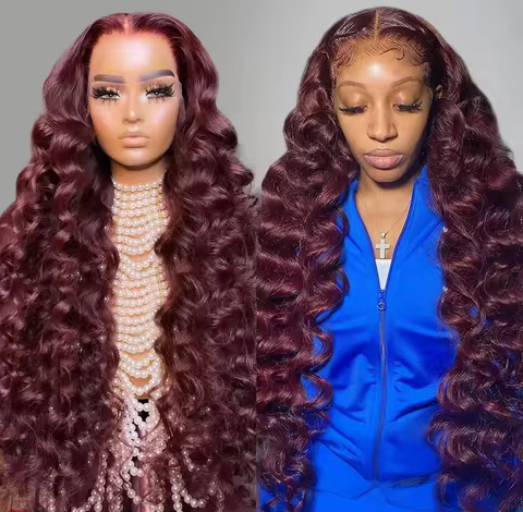 13x4 13x6 HD Transparent Lace Full Frontal Wigs Body Wave Wigs Burgundy 99J Wigs Pre Plucked 99j Col