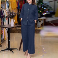 ZANZEA Wome Autumn Autumn 2 Pieces Sets Outfits Three Quarter Sleeve O-Neck Tops Full Pant Sets Soli