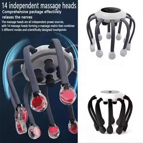 Electric Scalp Head Massager Vibrator Octopus Scratcher USB Charging Therapeutic Scratch Pad Deep Re
