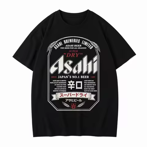 2026 New Asahi Beer Print Women's T-shirt for Both Men's Clothing Women's Pure Cotton with Retro Fas