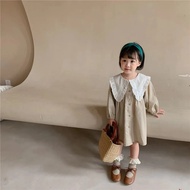 ชุดเดรสเด็กผู้หญิงลายสก๊อตลำลองใหม่ฤดูร้อน ชุดเดรสเจ้าหญิงคอตตอนลินินสไตล์เกาหลีสำหรับเด็กผู้หญิง