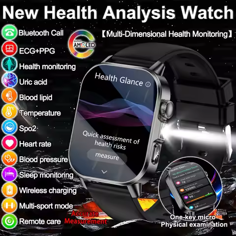 New Micro Physical Examination Smart Watch HD AMOLED screen Accurate ECG+PPG Blood Fat Uric Acid BP