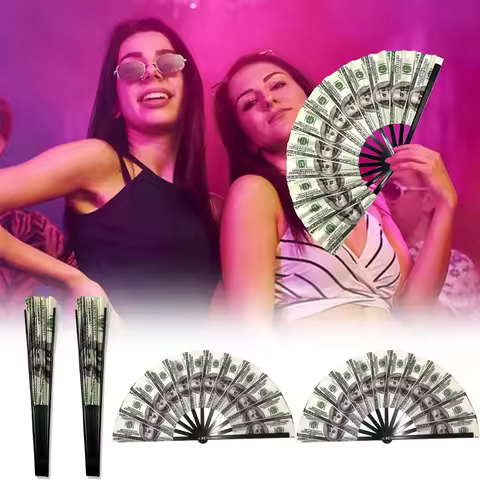 1-10PCS US Dollar Bill Design Plastic Folding Fan Durable Portable Hand Fan for Parties Events Fun N