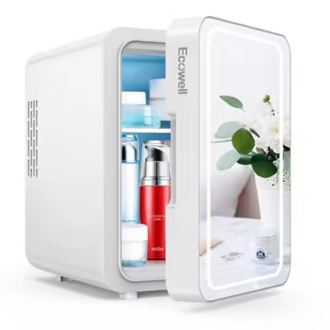 Mini Skincare Fridge 4L/6Can with LED Mirror for Makeup Cosmetic Beauty Small Refrigerator White Coo